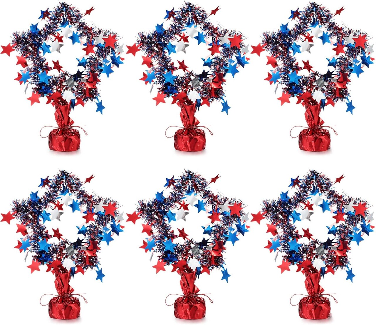 6 Pack 4th of July Table Centerpieces - Metallic Patriotic Star Decorations - Red White and Blue Glitter Foil Table Decor for Independence Day, Memorial Day, and USA Party Supplies